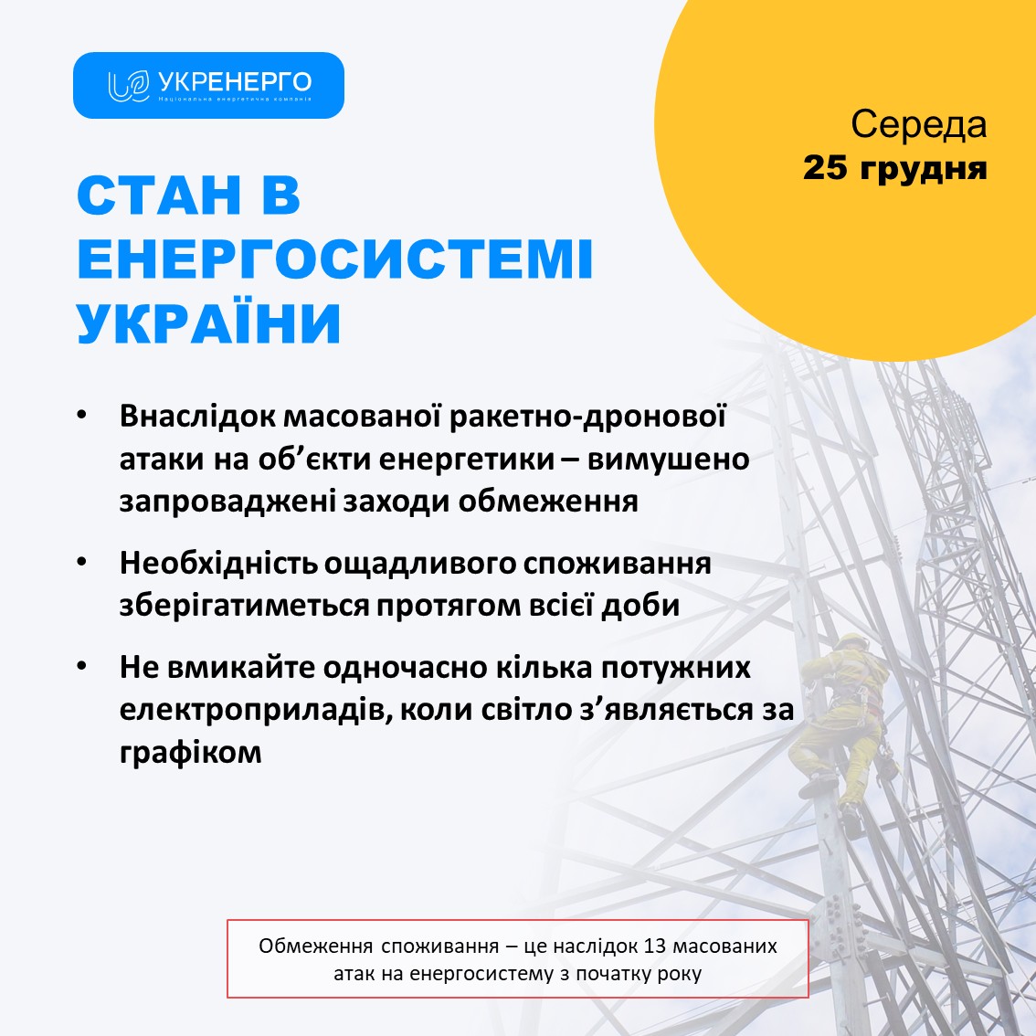 "Укренерго" зробило заяву щодо графіків відключення світла на Різдво
