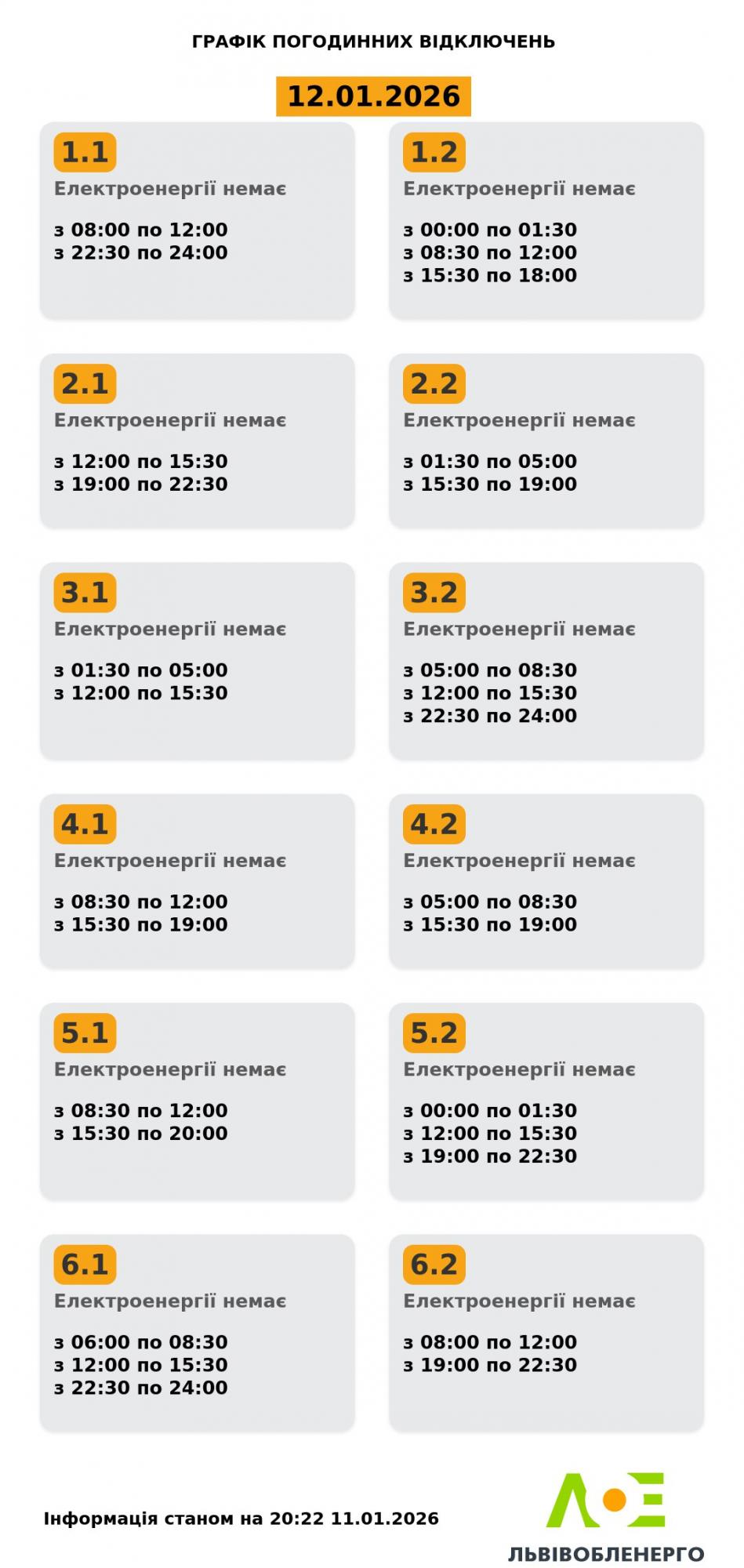 Де та коли не буде світла: повний список по областях України
