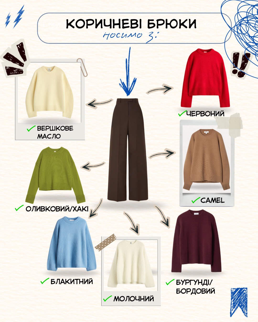 З чим носити штани різних кольорів: стильні поєднання на кожен день