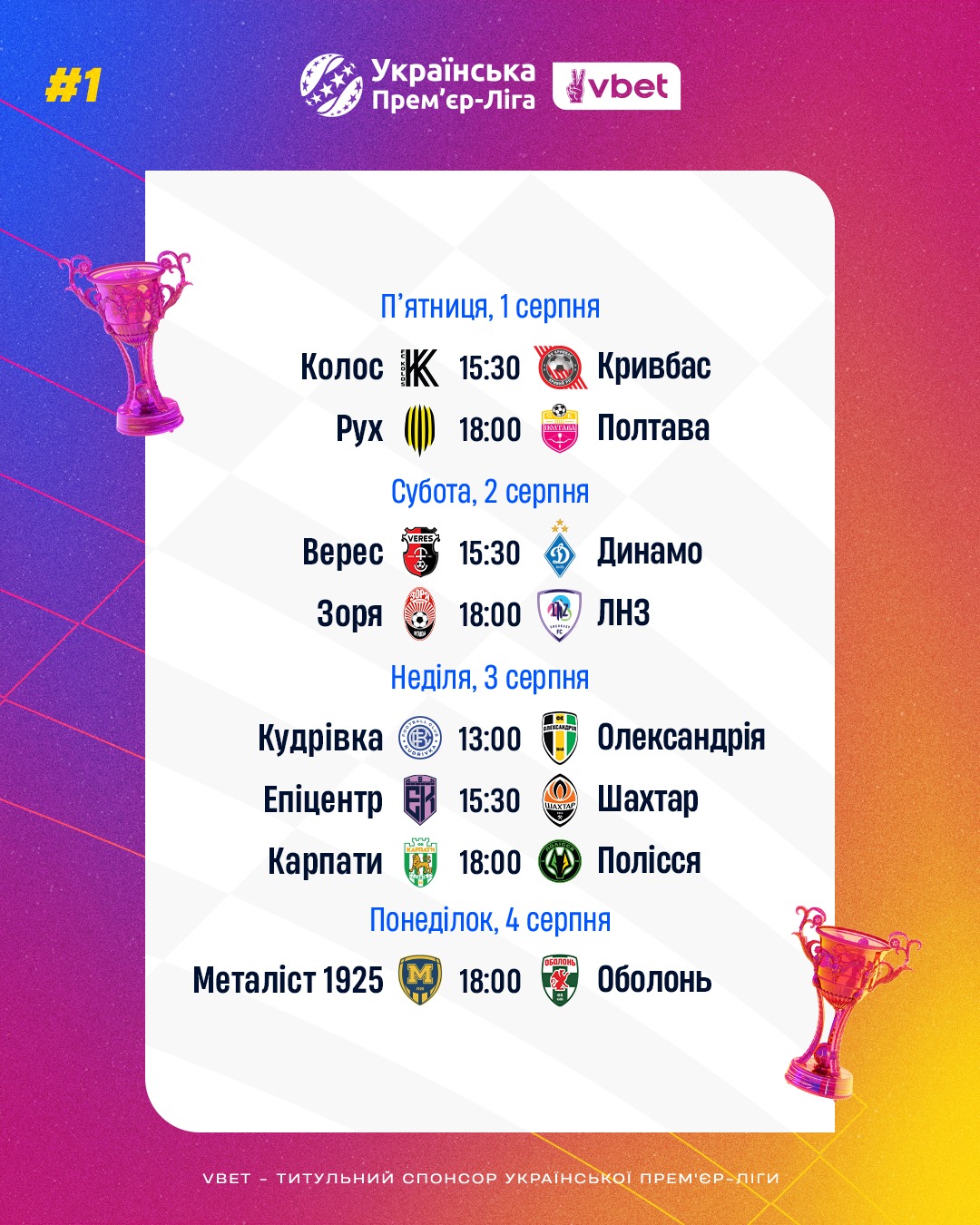 УПЛ-2025/26 стартує вже сьогодні: точні дати та час усіх матчів першого туру