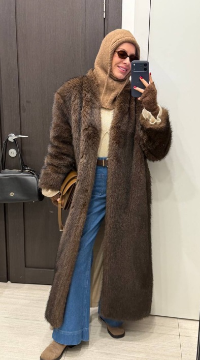 Христина Горняк показала стильний зимовий образ з екошубою та балаклавою