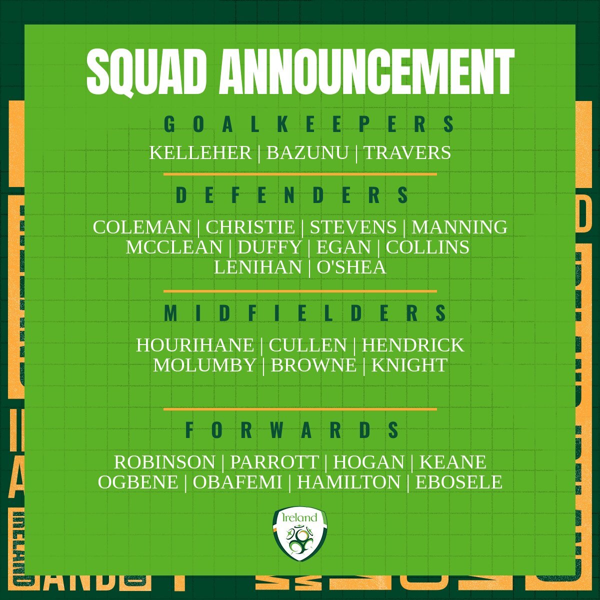 Ирландия объявила состав на матчи Лиги наций против сборной Украины