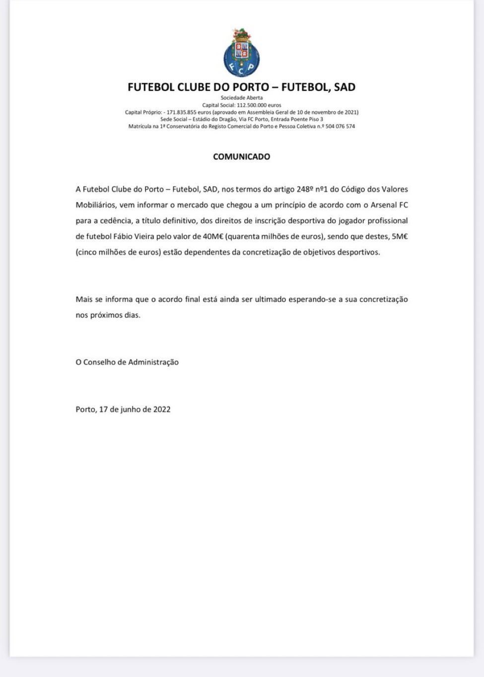 "Арсенал" согласовал трансфер звезды чемпиона Португалии