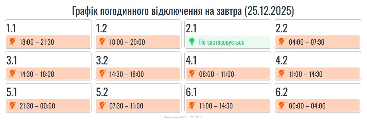 Відключення світла на Різдво: де діють аварійні, а де - за графіками