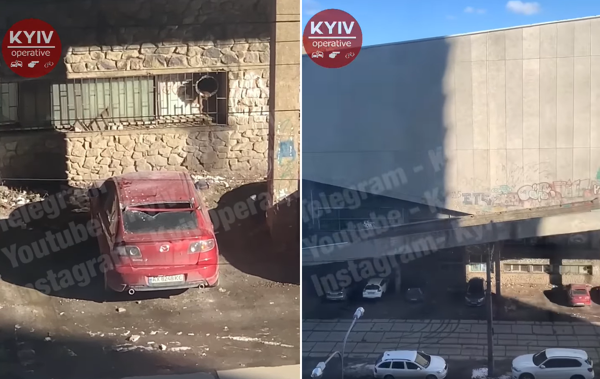 Знаменитый киевский кинотеатр разваливается на глазах: облицовка крушит авто под зданием (видео)