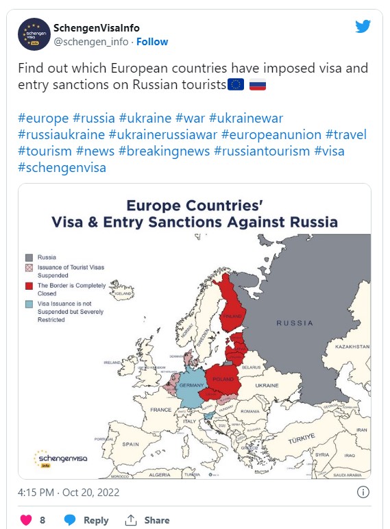Візовий бан. В які країни Європи тепер не можуть потрапити росіяни