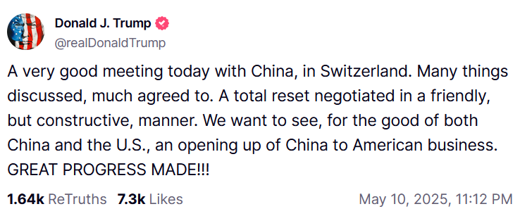 "Суттєвий прогрес": Трамп похвалив торговельні переговори США та Китаю