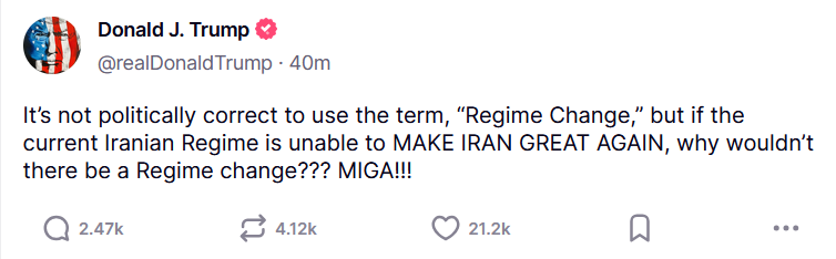 Трамп натякнув на зміну влади в Ірані й озвучив умову, за якої це станеться