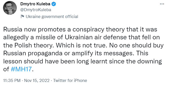 Кулеба спростував російські фейки після інциденту у Польщі