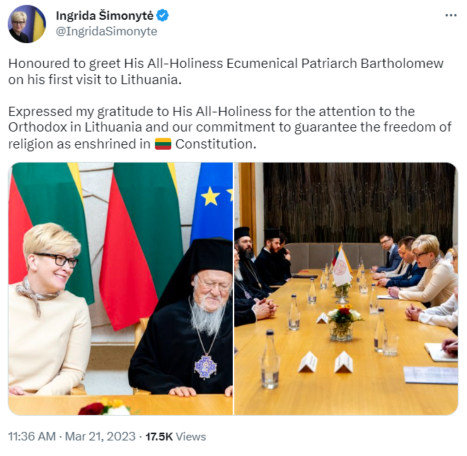 Вселенський Патріархат і Литва зміцнюють зв'язки. Підписана угода про співпрацю