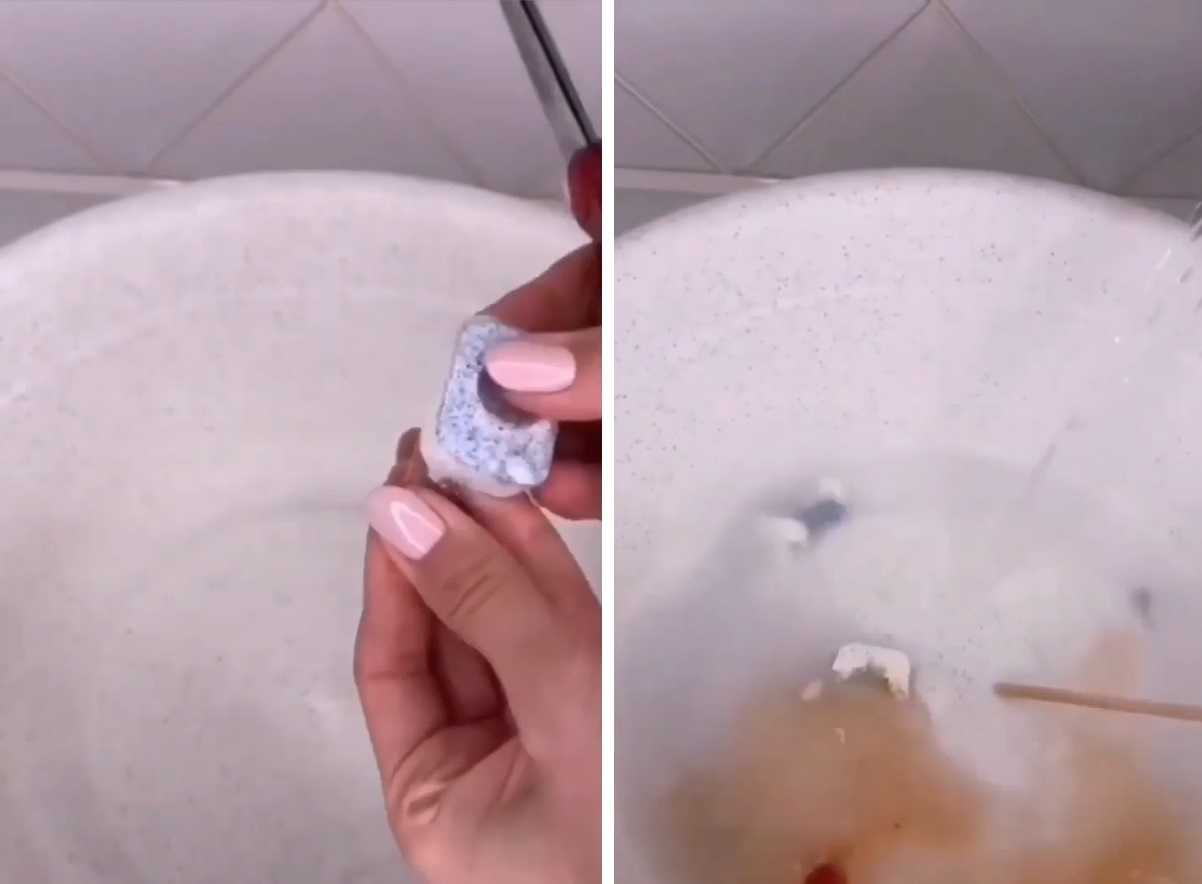 Кухонные полотенца, как новые. Достаточно замочить с одной таблеткой