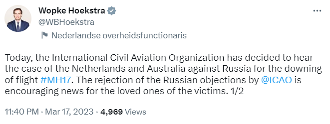 ІКАО розгляне справу MH17 проти РФ за поданням Австралії та Нідерландів