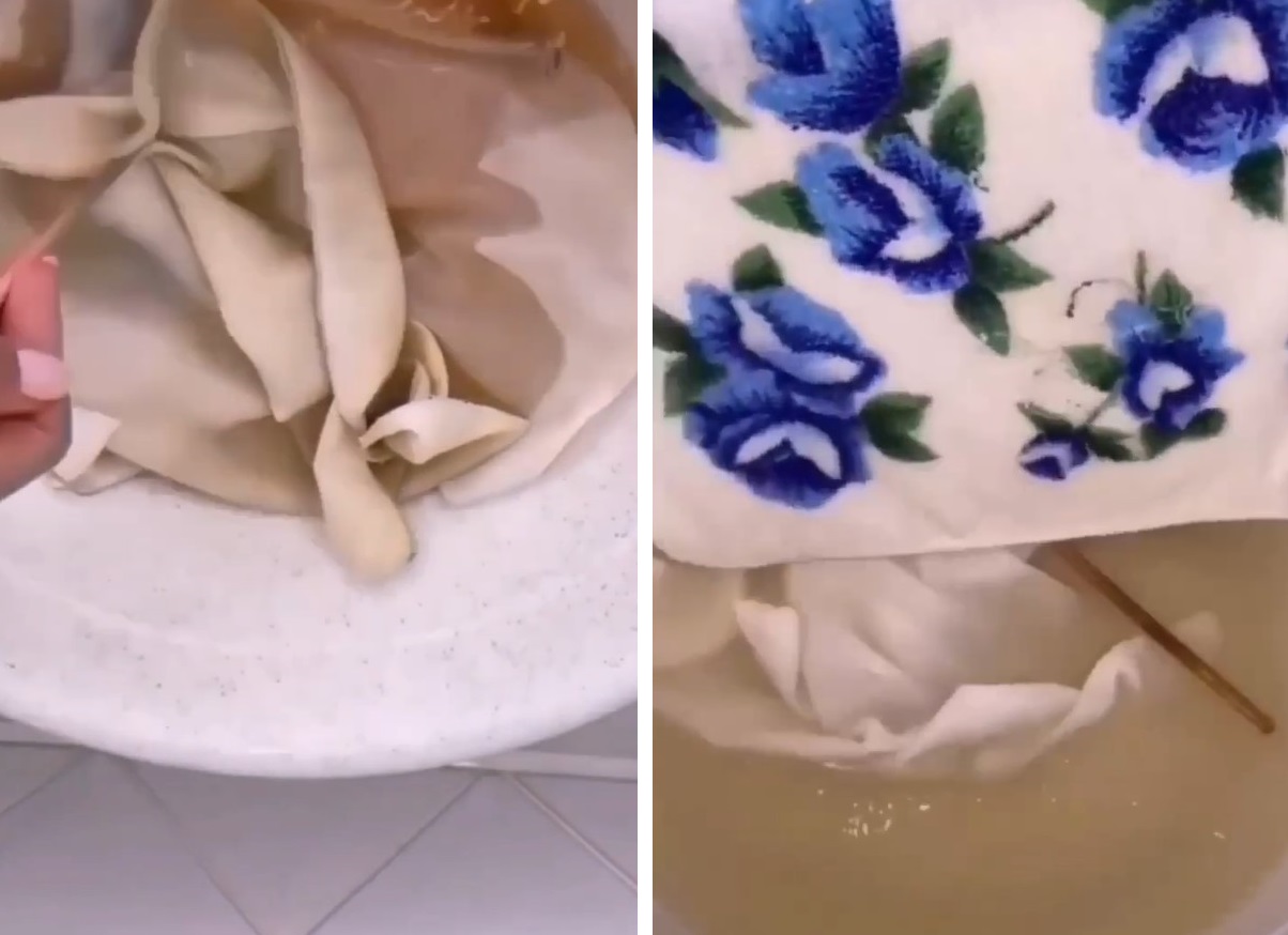 Кухонные полотенца, как новые. Достаточно замочить с одной таблеткой