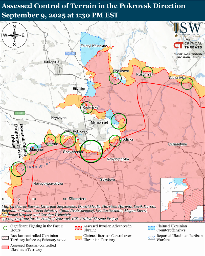 Російським військам не вдається прорватись на Покровському напрямку: карти ISW