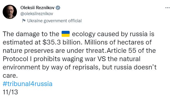 В Минобороны подсчитали сумму ущерба экологии Украины после нападения РФ
