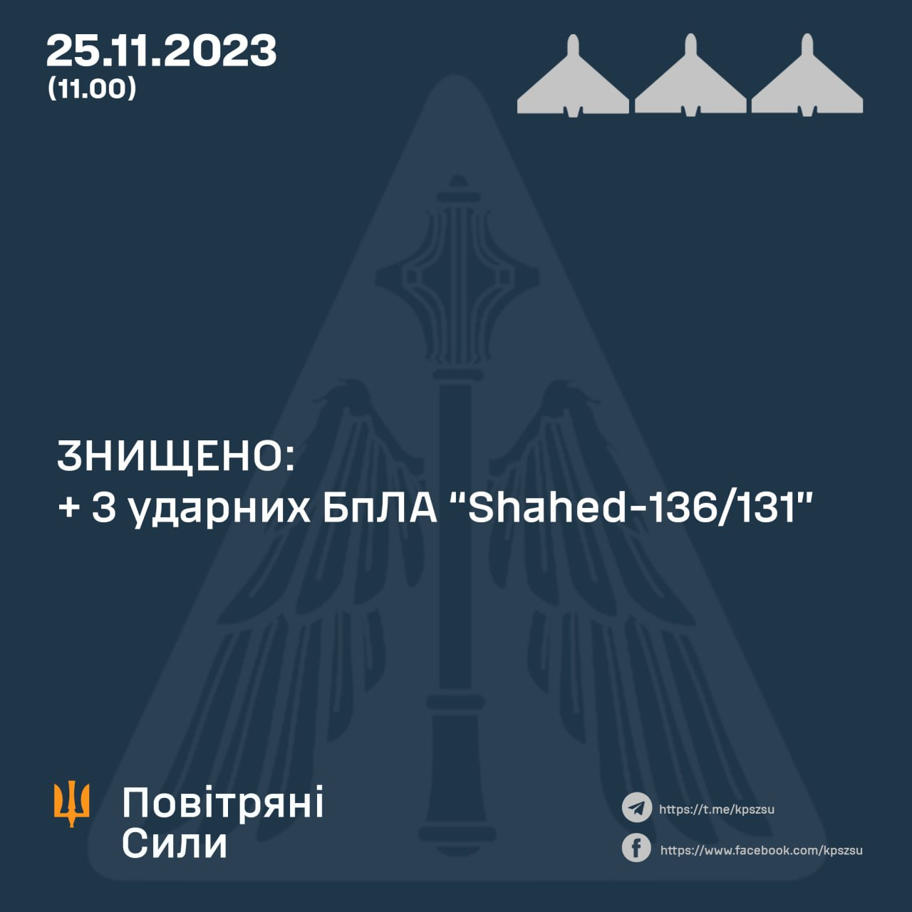 Масована атака на Україну. Протиповітряна оборона знищила 74 з 75 "шахедів"