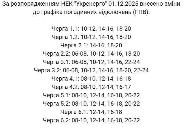 В Украине действуют графики во всех областях: как отключают свет 1 декабря по регионам