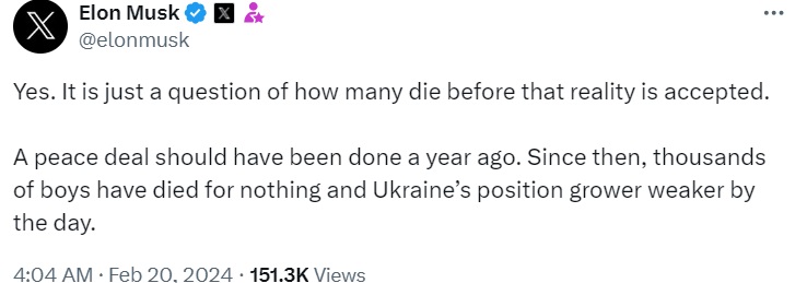 Илон Маск сделал заявление о войне в Украине: "Вопрос только в том, сколько людей умрет"