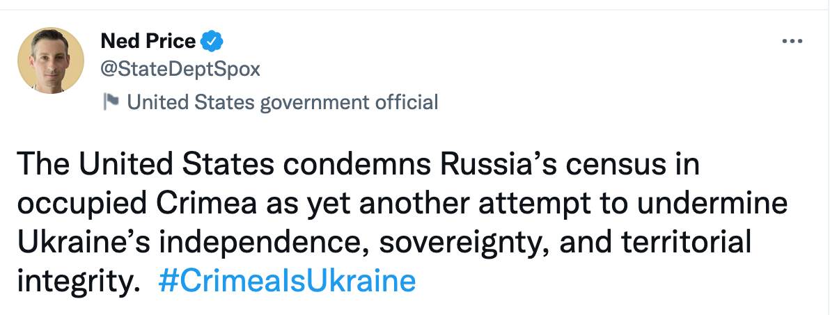 США осудили российскую перепись населения в оккупированном Крыму