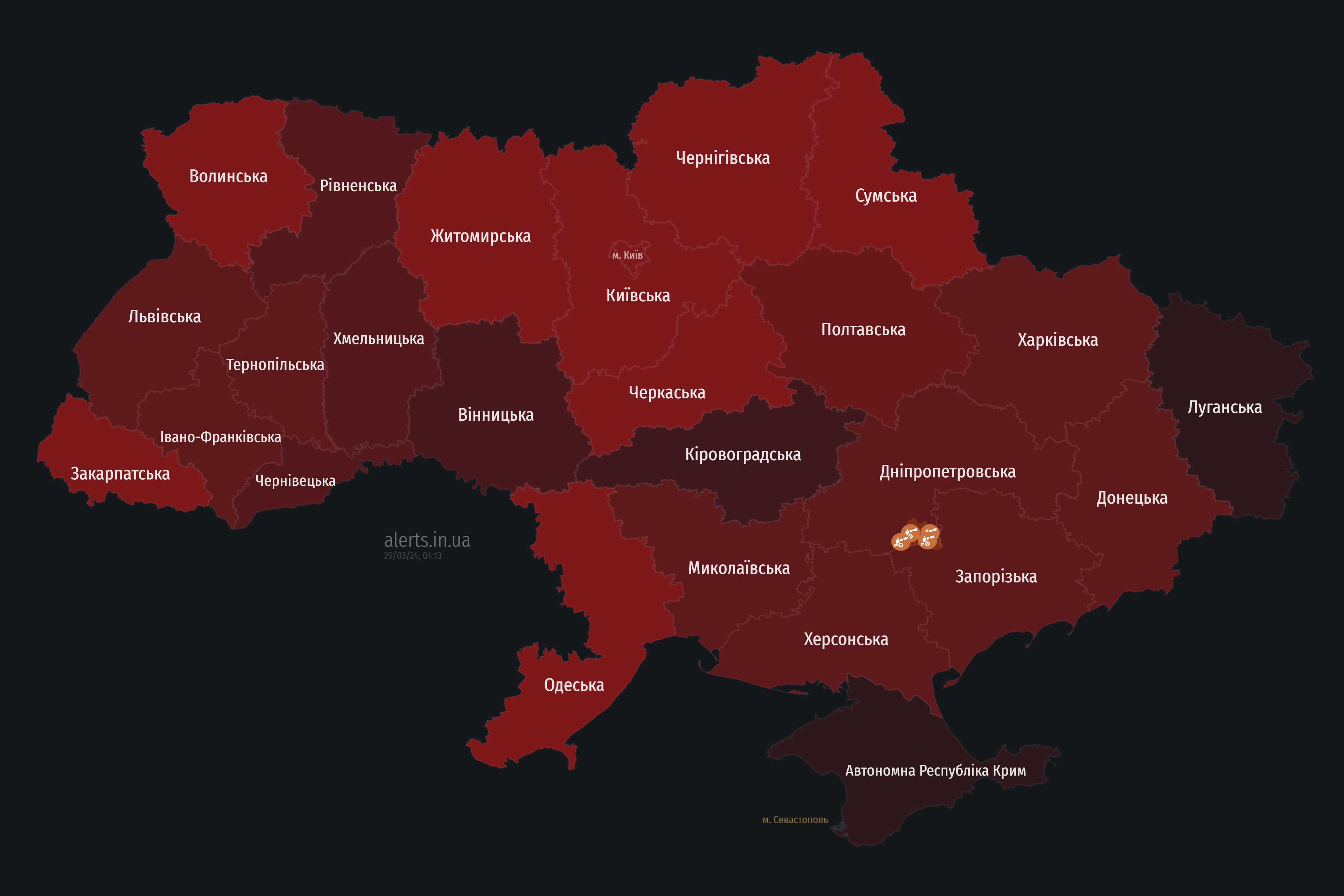 В Украине объявлена масштабная воздушная тревога: пуски "Кинжалов" и крылатых ракет