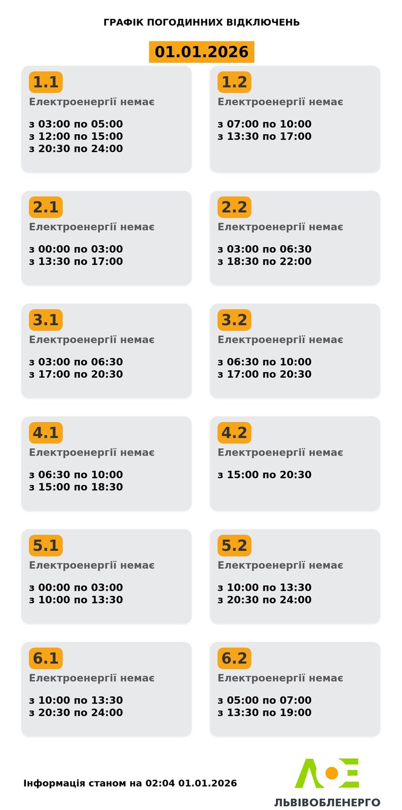 Графики отключений света на сегодня: список по всем областям