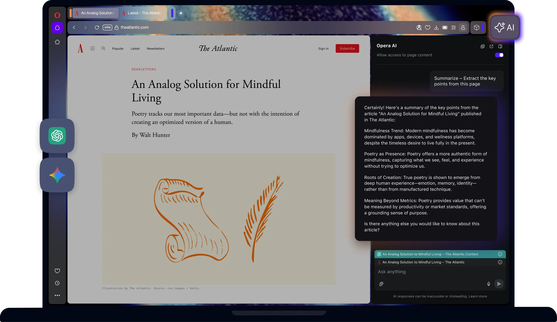 Opera позволила встроить ChatGPT и Claude прямо в браузер: как это работает