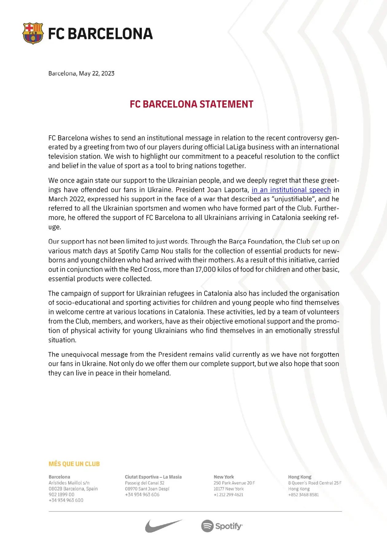 "Барселона" прикрилася підтримкою України в скандалі з вітанням росіян