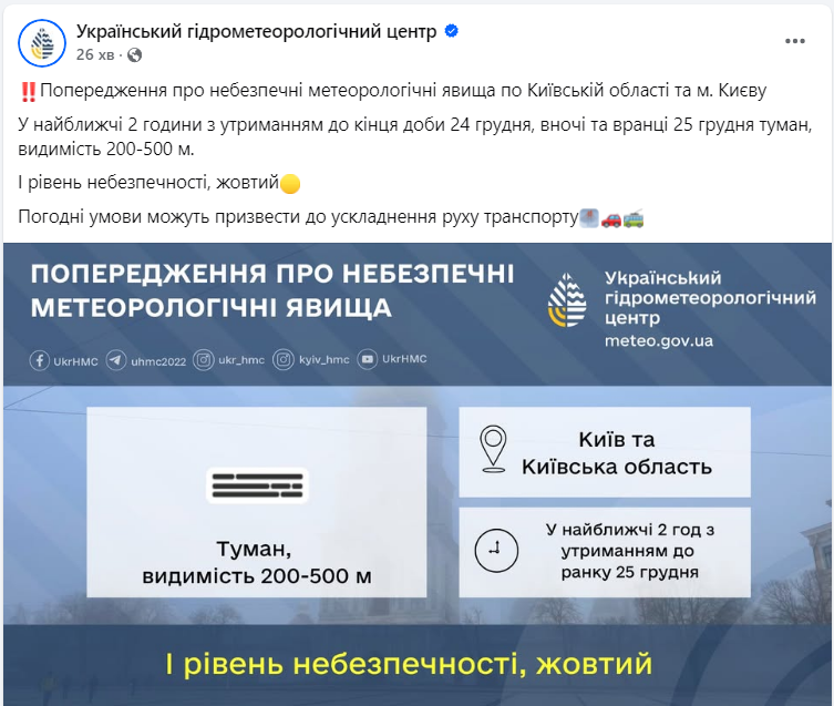 Жовтий рівень небезпеки. На мешканців Києва та області насувається негода