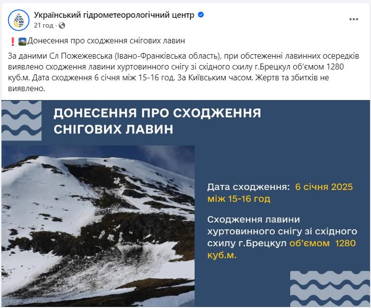 У Карпатах зійшла снігова лавина: що відомо
