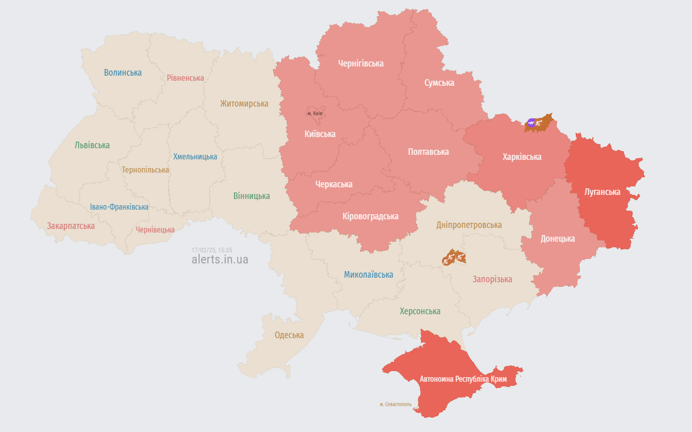 У Києві та низці областей оголошено тривогу через ракетну небезпеку