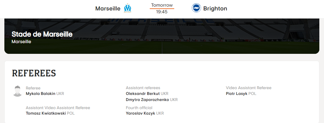 Украинская бригада арбитров будет судить еврокубковый матч