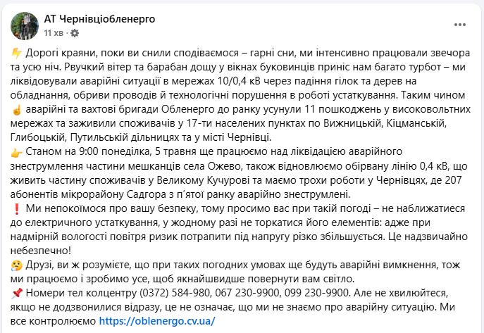 Негода наробила лиха у Чернівецькій області: де зникло світло