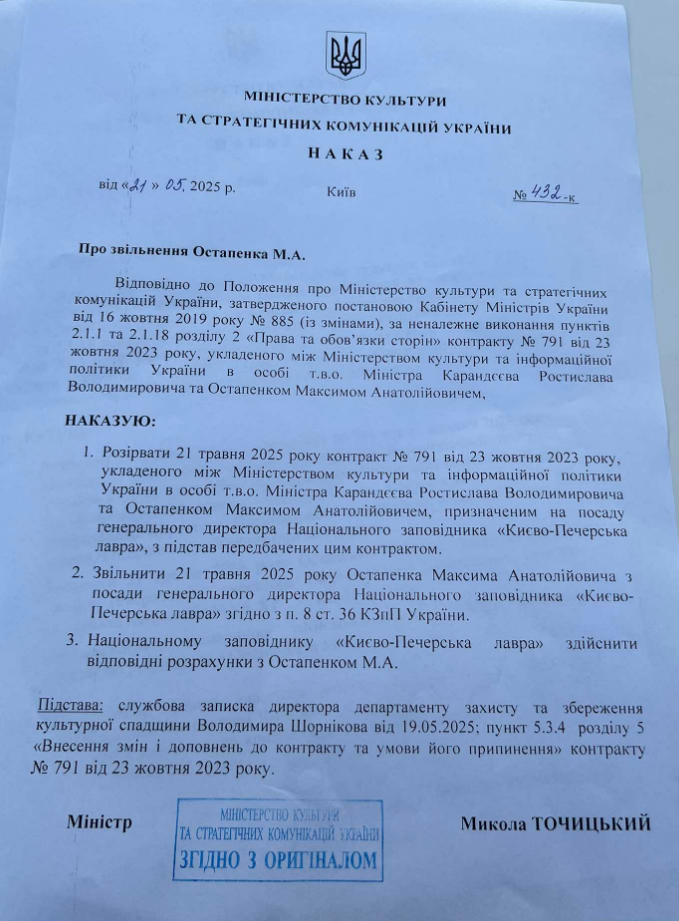 Керівника Києво-Печерської лаври Максима Остапенка звільнили "без пояснень": що сталось