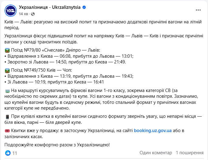 Більше поїздів, нові маршрути й вагони: важливі зміни для пасажирів УЗ влітку