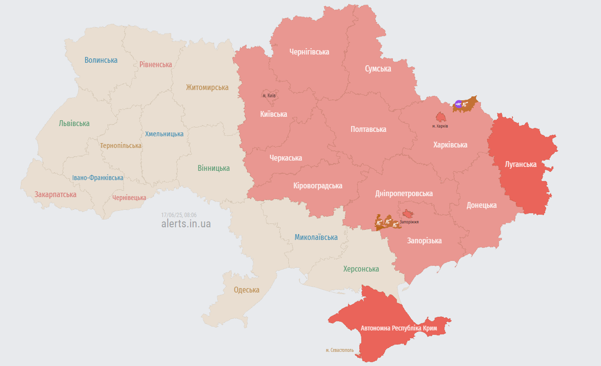 У Києві та низці областей вдруге за добу оголосили повітряну тривогу