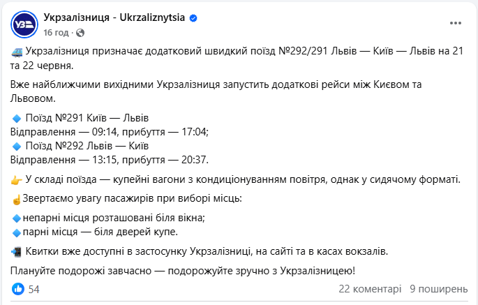 Поїде вже на вихідних: між Києвом і Львовом запускають новий рейс УЗ
