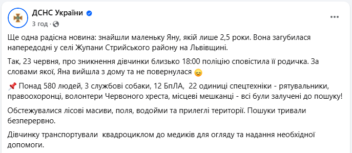 Зникла під вечір: у Львівській області врятували 2,5-річну дівчинку, яку шукали всю ніч