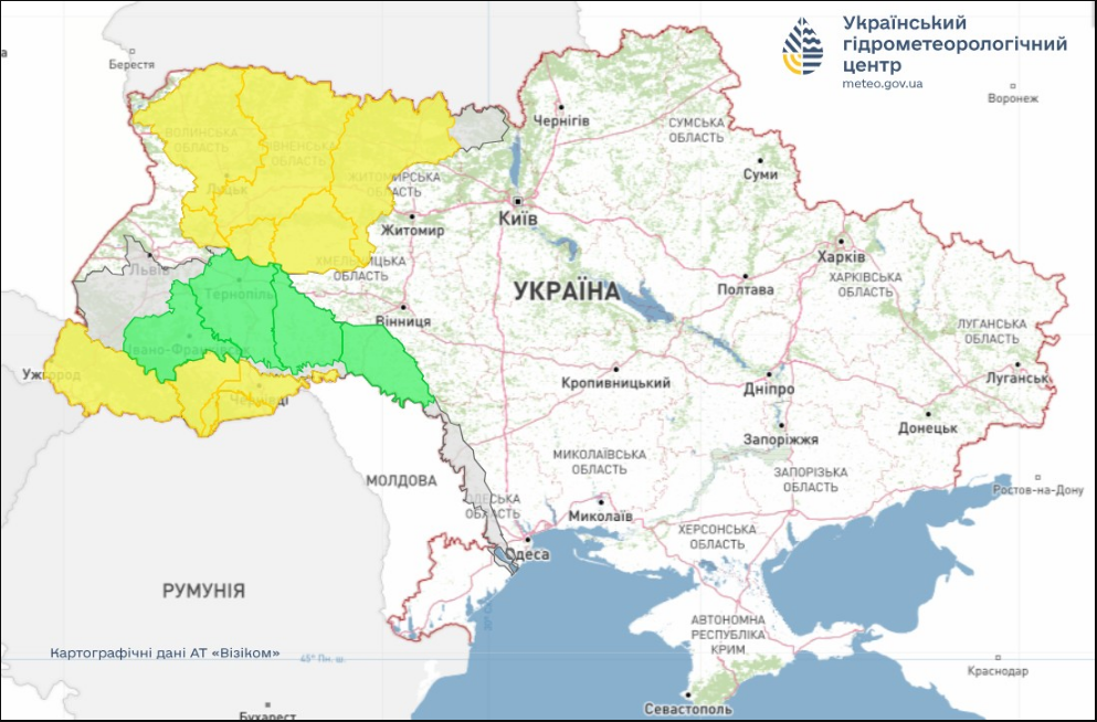 Підйом води після злив? В яких областях річки можуть вийти з берегів (карта)