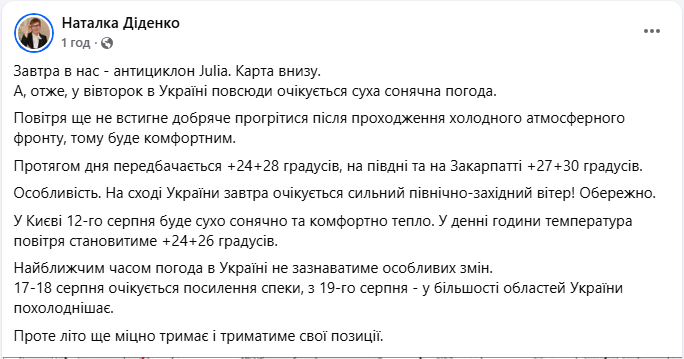 Коли в Україні посилиться спека, а потім різко похолодає: синоптик назвала дати