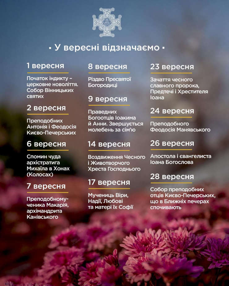 Церковний календар ПЦУ: найважливіші свята й пам'ятні дні вересня