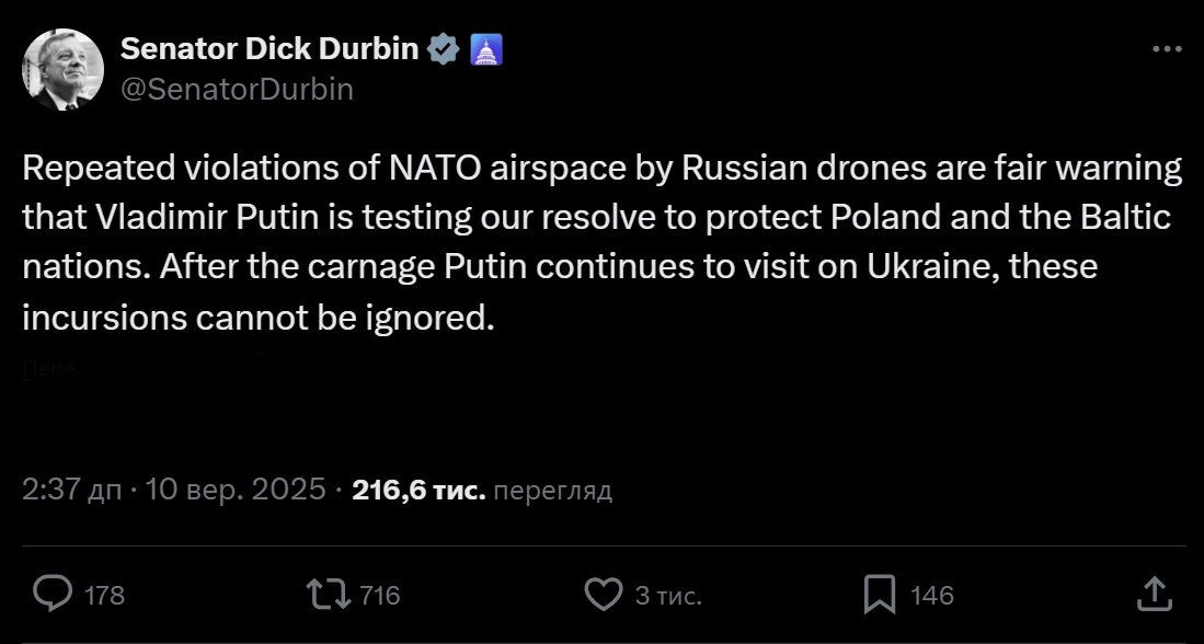 "Акт війни": у США відреагували на проникнення російських БпЛА в Польщу