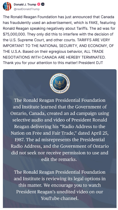 Трамп припинив усі торговельні переговори з Канадою: що він назвав "шахрайською рекламою"