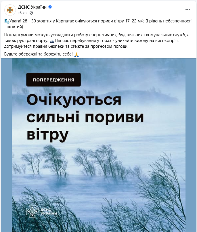 Перший рівень небезпеки: коли Карпати накриє негода й що радять рятувальники