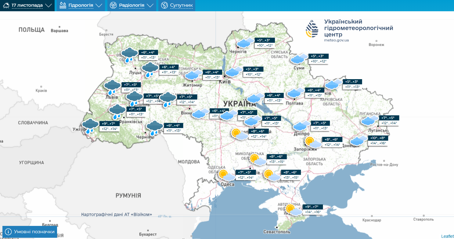 Мокрий сніг та потепління: якою буде погода в Україні наступного тижня (карти)