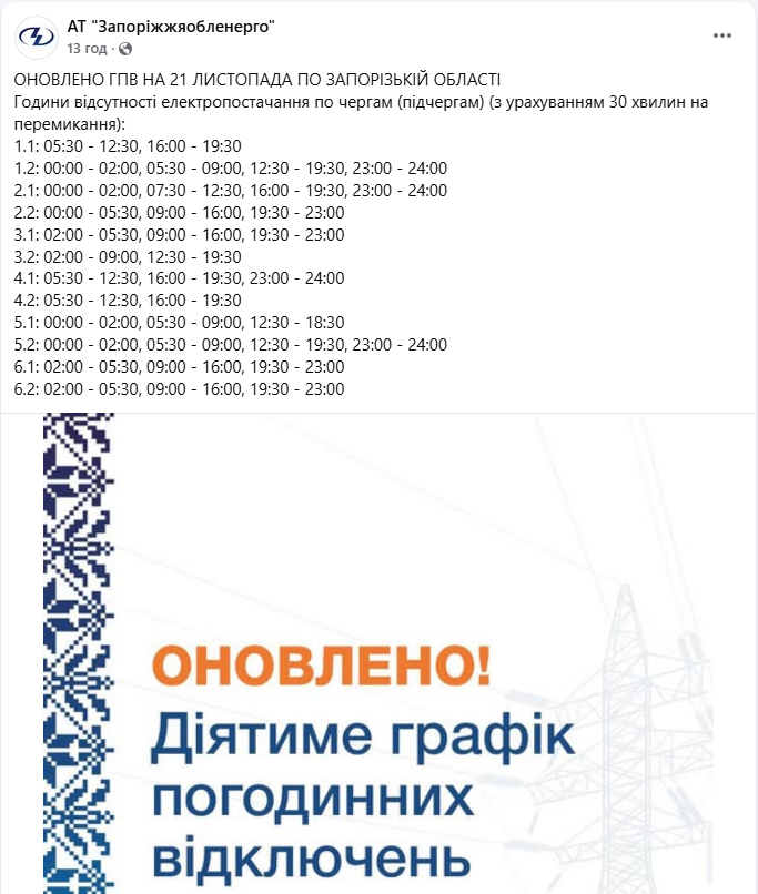 Які сьогодні графіки відключення світла в Україні: повний список по областях