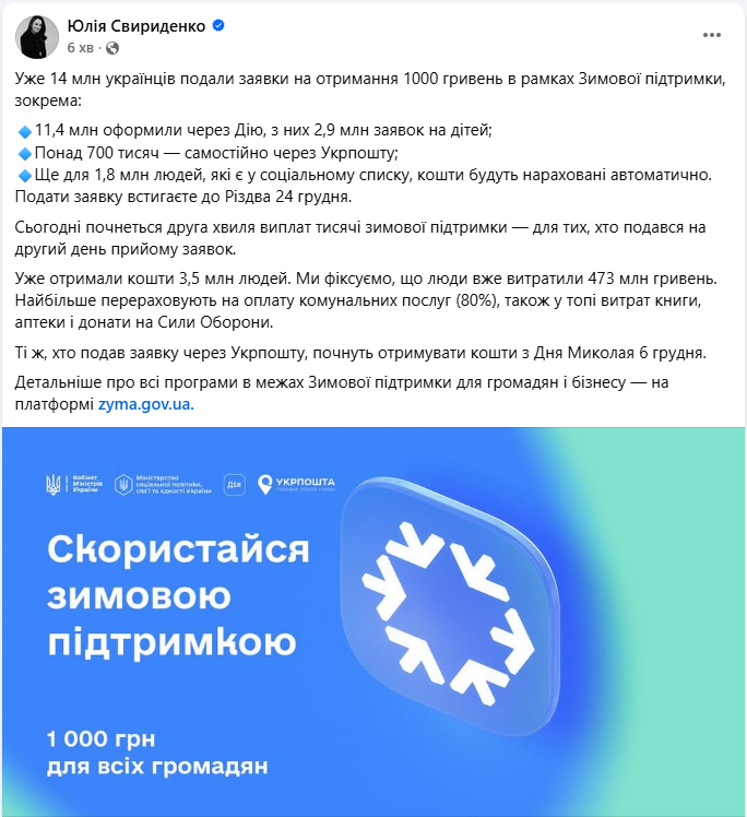 В Україні стартує друга хвиля виплат "Зимової підтримки": хто отримає 1000 гривень
