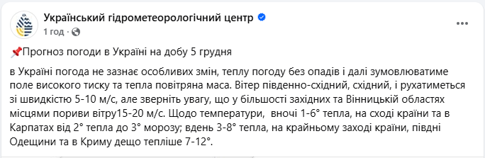 Зима на паузе? Что будет с погодой в Украине завтра и где возможны порывы ветра