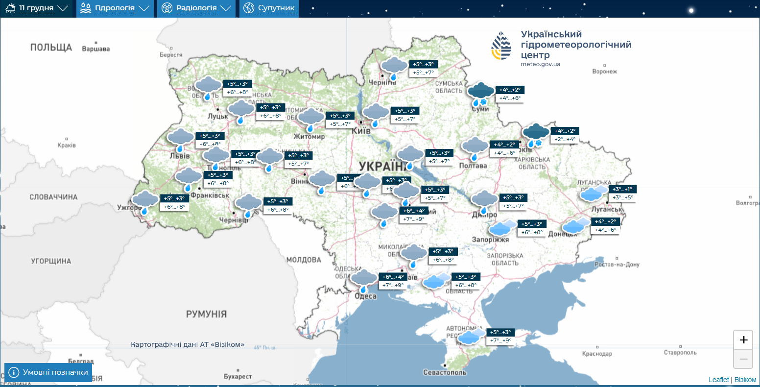 Хмарний тиждень попереду: детальний прогноз на найближчі дні (карта)