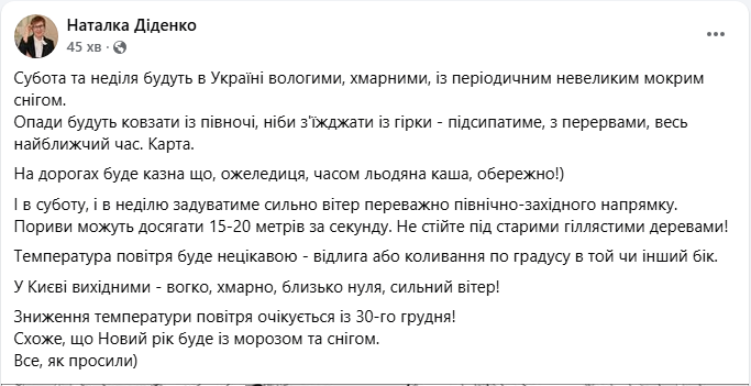 Новый год со снегом? Синоптики сказали, какая погода будет в Украине на выходные и дальше