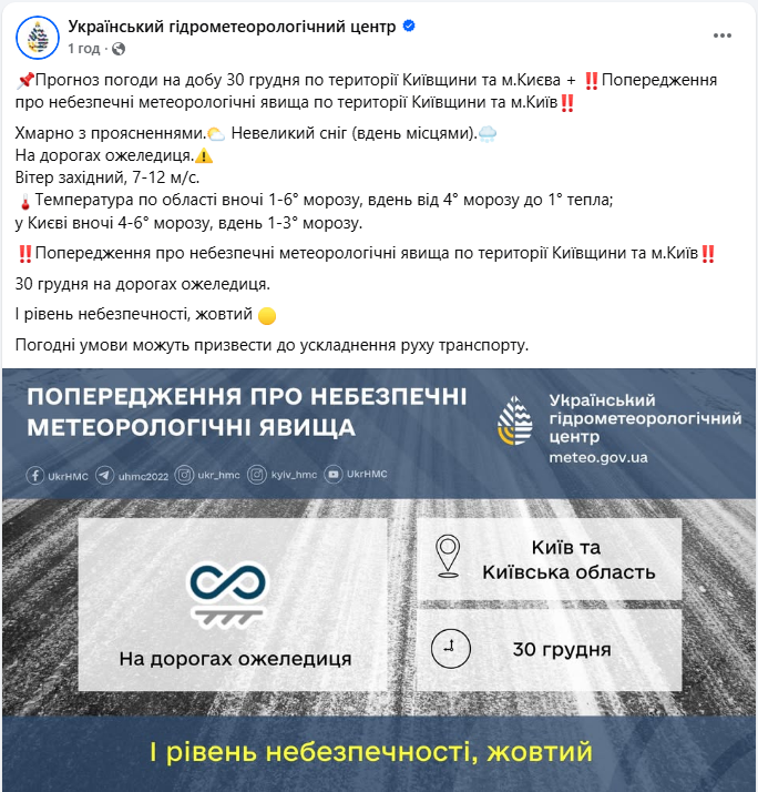 Снег, гололедица и шквалы: синоптики предупредили об опасной погоде в Украине 30 декабря